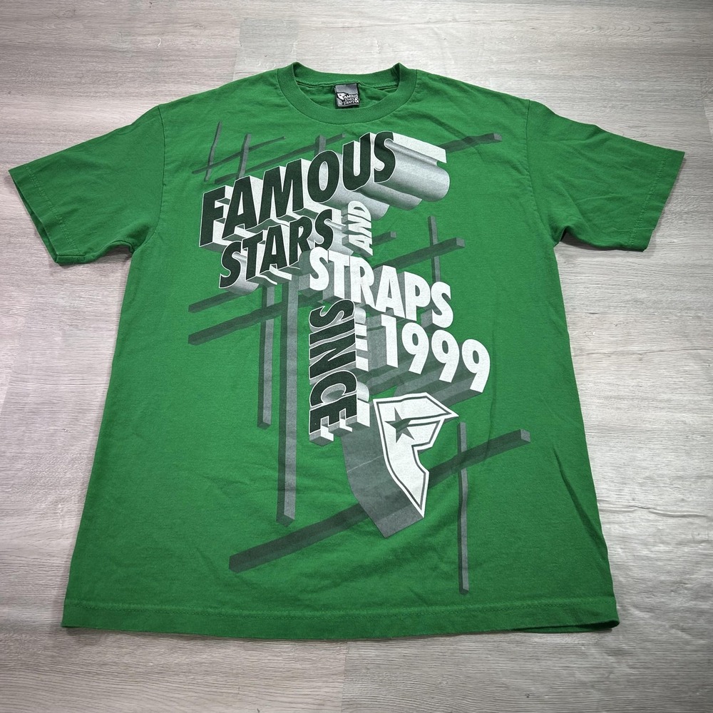 VINTAGE Famous Stars‎ & Straps Shirt Mens Large Green Graphic Skate Street Y2K